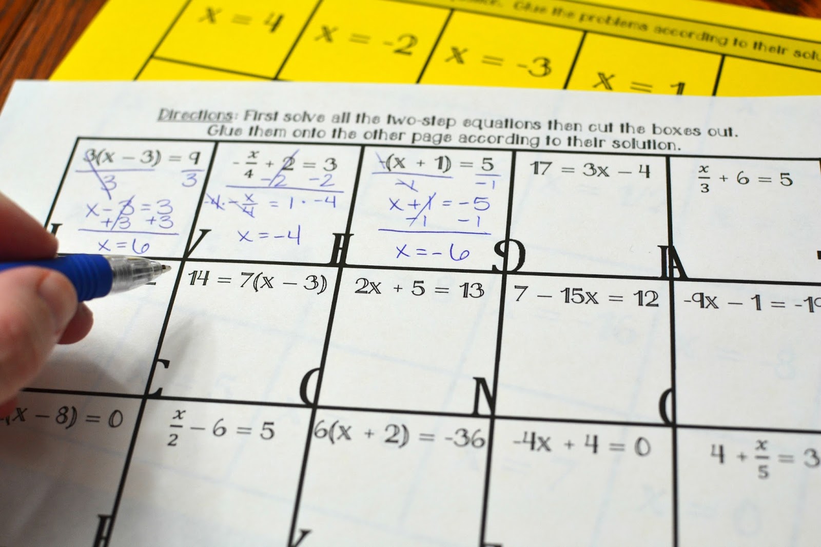 Two-Step Equations Hidden Message Activity / Worksheet