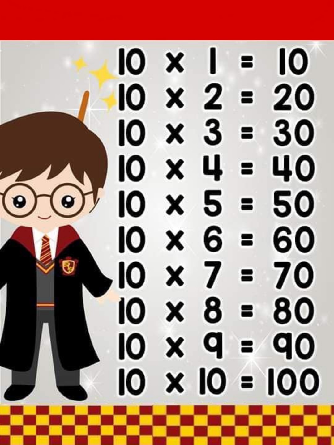 Tabuada Harry Potter multiplicação Cards coloridos e ilustrados com a