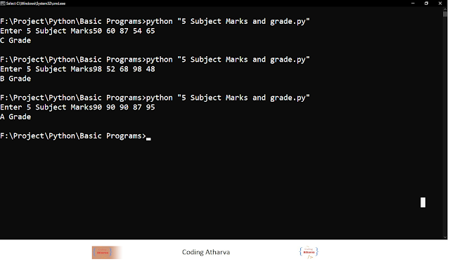 5 Program that takes the marks of 5 subjects and display the grades ...