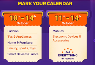 Calendar of Flipkart Big Billion Days Calendar of Flipkart Big Billion Days on 10th - 14th October