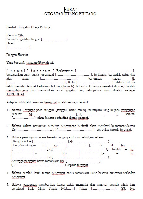 Contoh Surat Gugatan Utang Piutang Contoh Surat