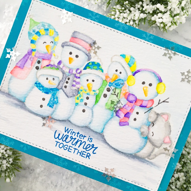No-line Watercoloring Snowman Card by November Guest Designer Ashley Ebben | Frosty Folks & Newton's Curious Christmas Stamp Sets by Newton's Nook Designs