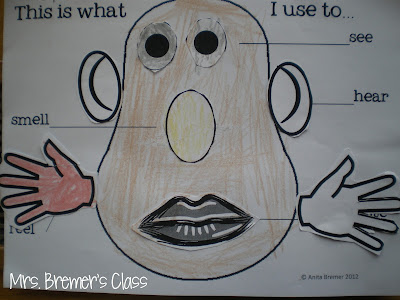 Five Senses learning ideas and fun activities with resources for teaching the 5 senses in Kindergarten- love the Potato Head craftivity! #fivesenses #5senses #kindergarten #kindergartenscience #science