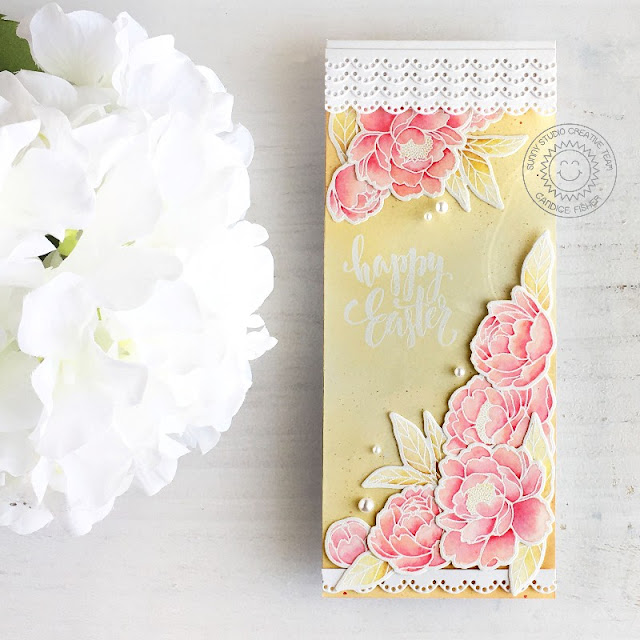 Sunny Studio Stamps: Pink Peonies Eyelet Lace Border Dies Easter Card by Candice Fisher Sunny Studio Stamps: Pink Peonies Eyelet Lace Border Dies Easter Card by Candice Fisher