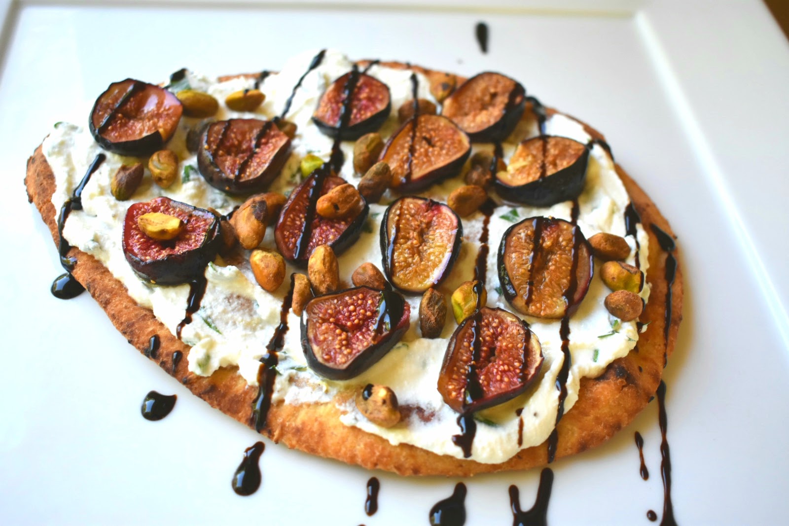 Herbed Ricotta Flatbread with Honey Roasted Figs and Pistachios • Chef Jen