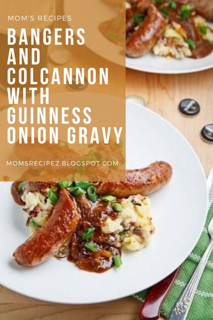 Bangers and Colcannon with Guinness Onion Gravy