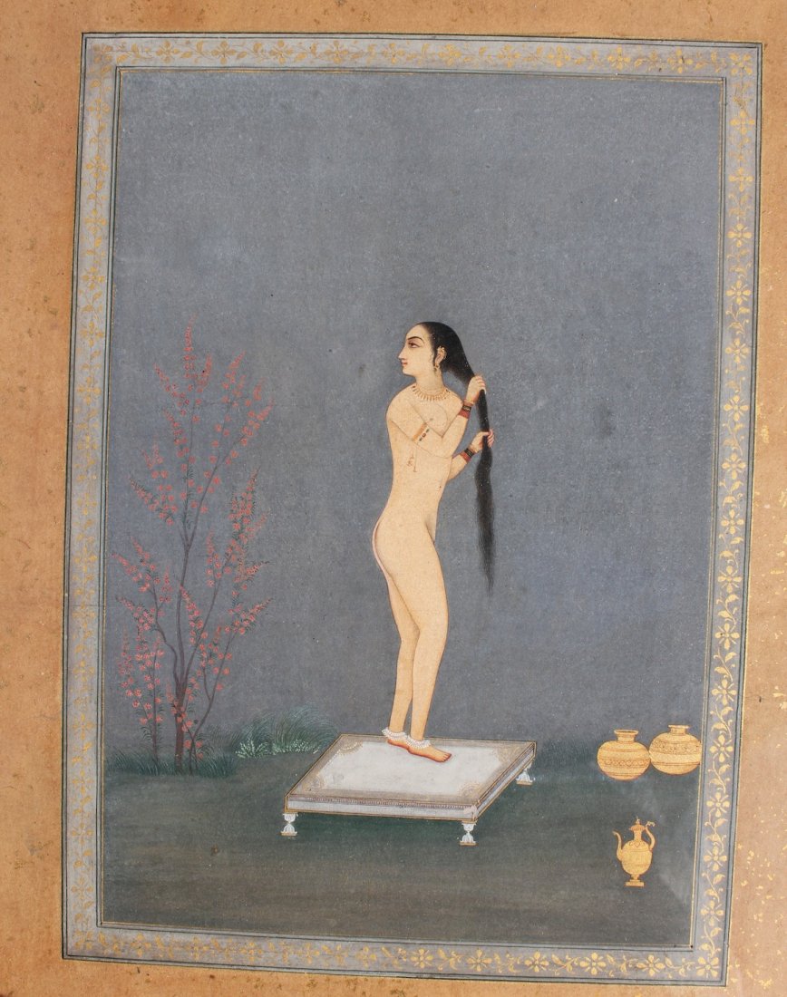 Nude Lady at Her Toilette - Miniature Painting, India, Date Unknown