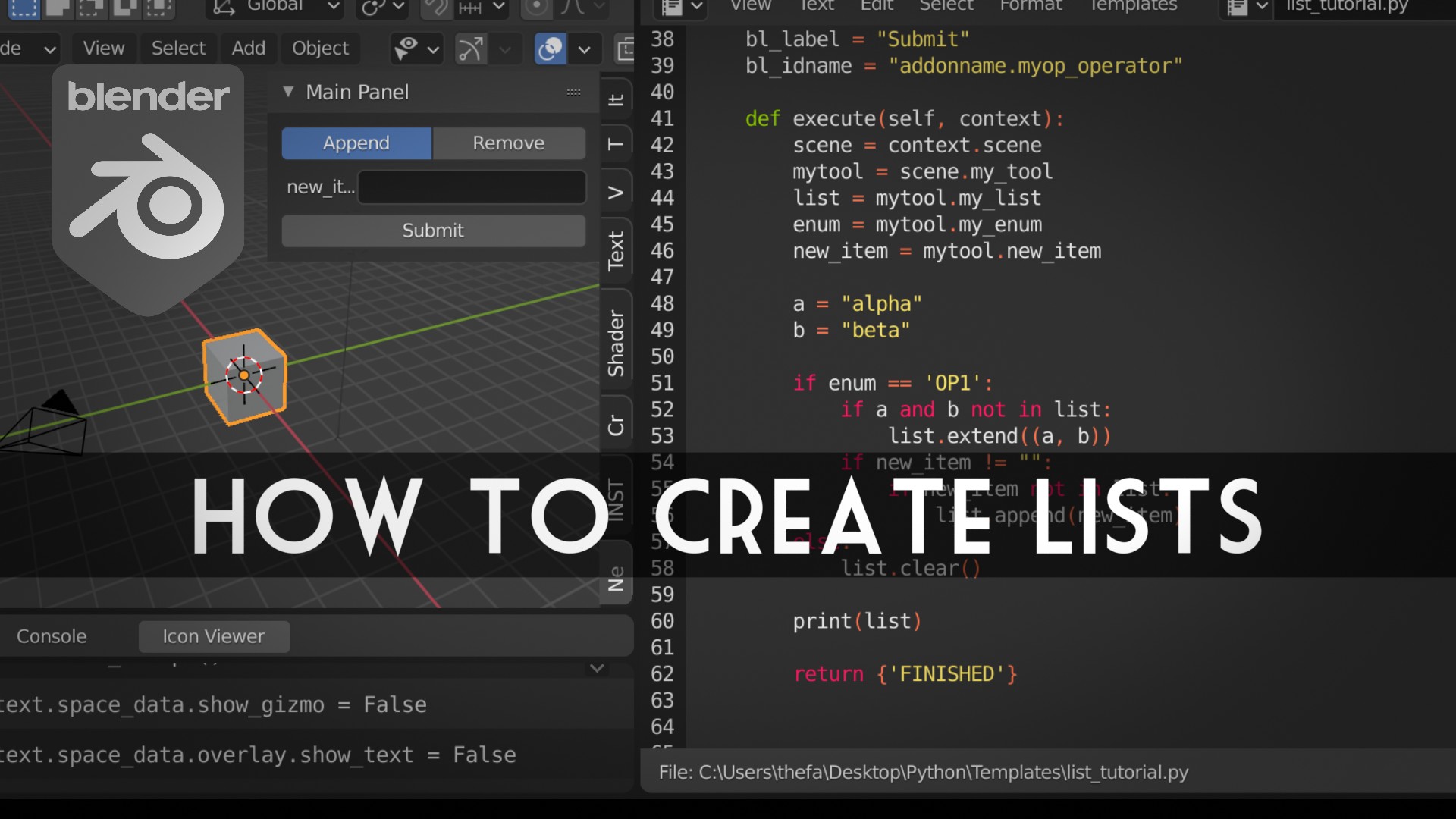 Darkfall : Blender Python Tutorial: Lists - Create, Append and