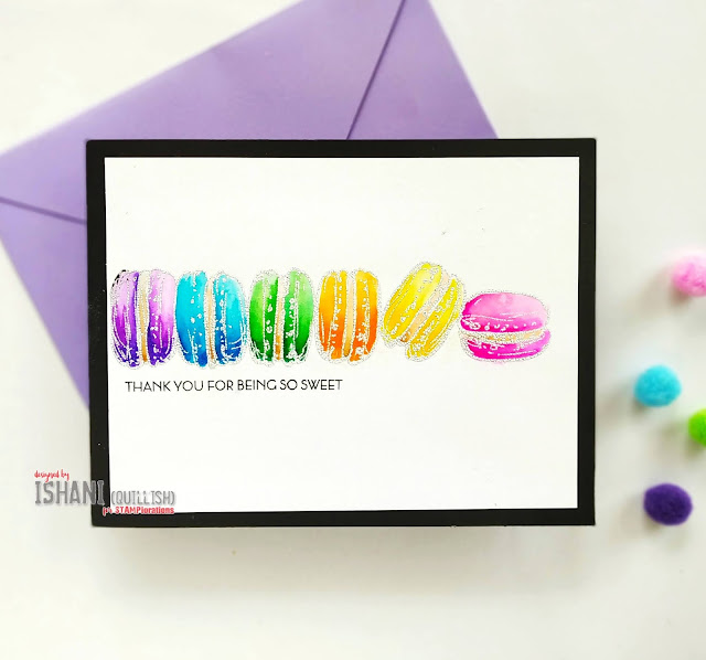 Clean and simple - Upto one third card, STAMPlorations Macaroons, STAMPlorations sugar rush digital stamps, guest designing, Stamplorations, Christmas card, heat embossing, Mixed media, Digital stamp, Digital stamps, rainbowcolors, water colouring, 