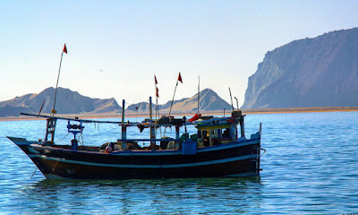 One of the boats of campers visiting Astola island.