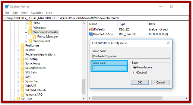 Setting Disable Anti Spyware Windows Defender