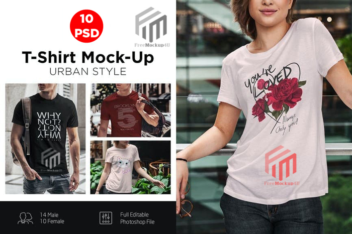 T-Shirt Mock-Up Urban Style Female Bundle Pack T-Shirt Mock-Up Urban Style Female Bundle Pack