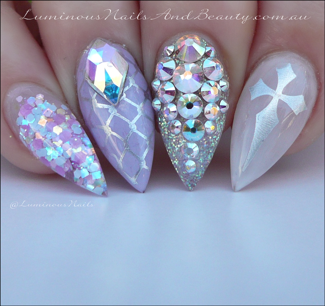 Luminous Nails Pastel Goth Nails... Lilac, Sheer White & Silver