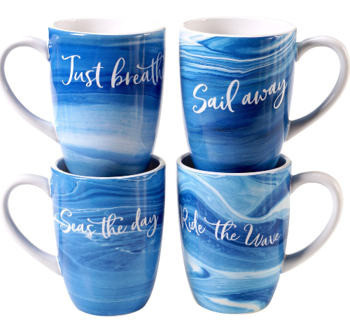 Blue Coastal Beach Mugs with Sayings