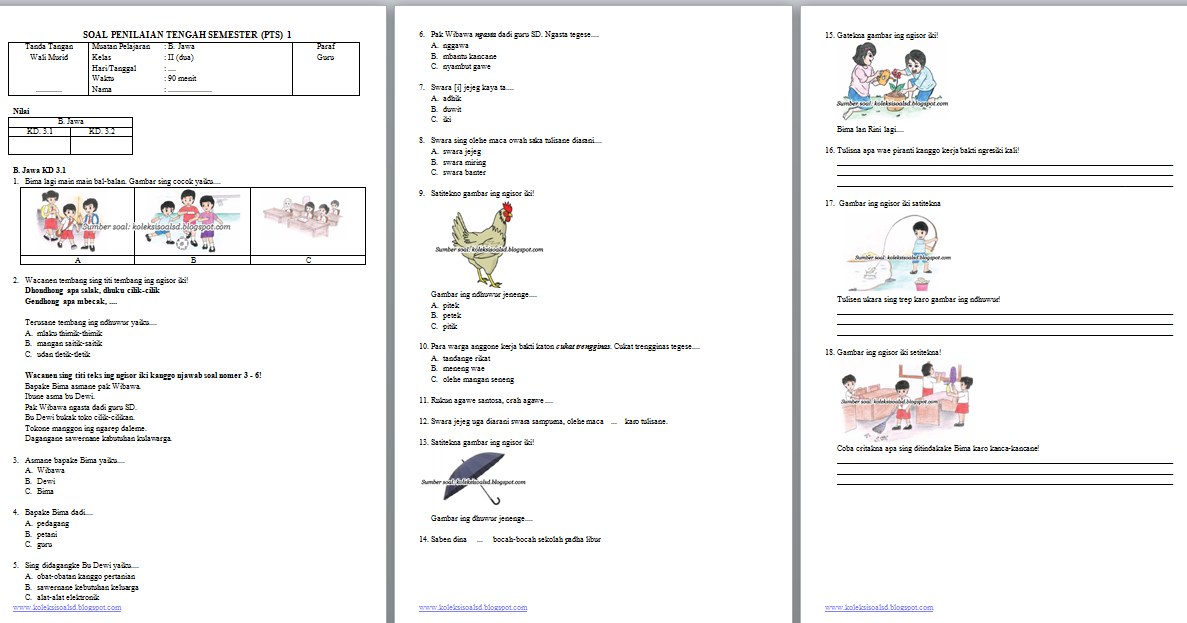 Soal Bahasa Jawa Kelas 1