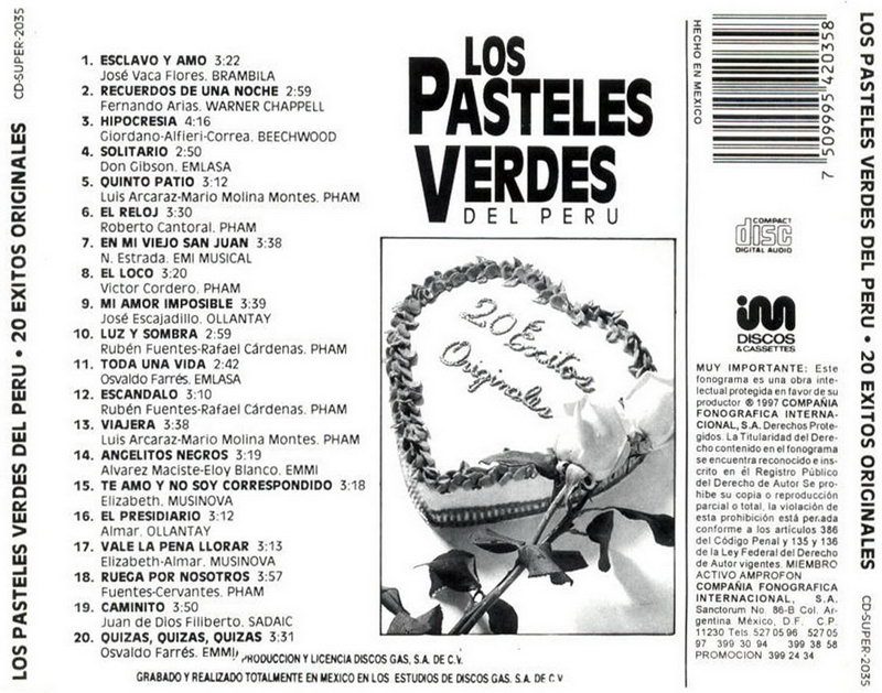 ENTRE MUSICA LOS PASTELES VERDES 20 Exitos originales