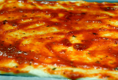 Bruschetta Pizza with chicken pizza crust with sauce
