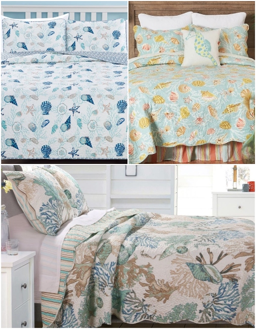 Coastal Beach Sea Life Theme Cotton Quilts and Quilt Sets