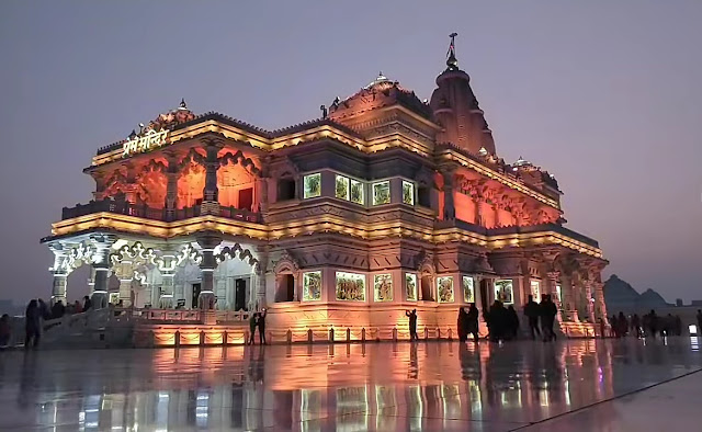 Prem Mandir Vrindavan changing light Night View pictures