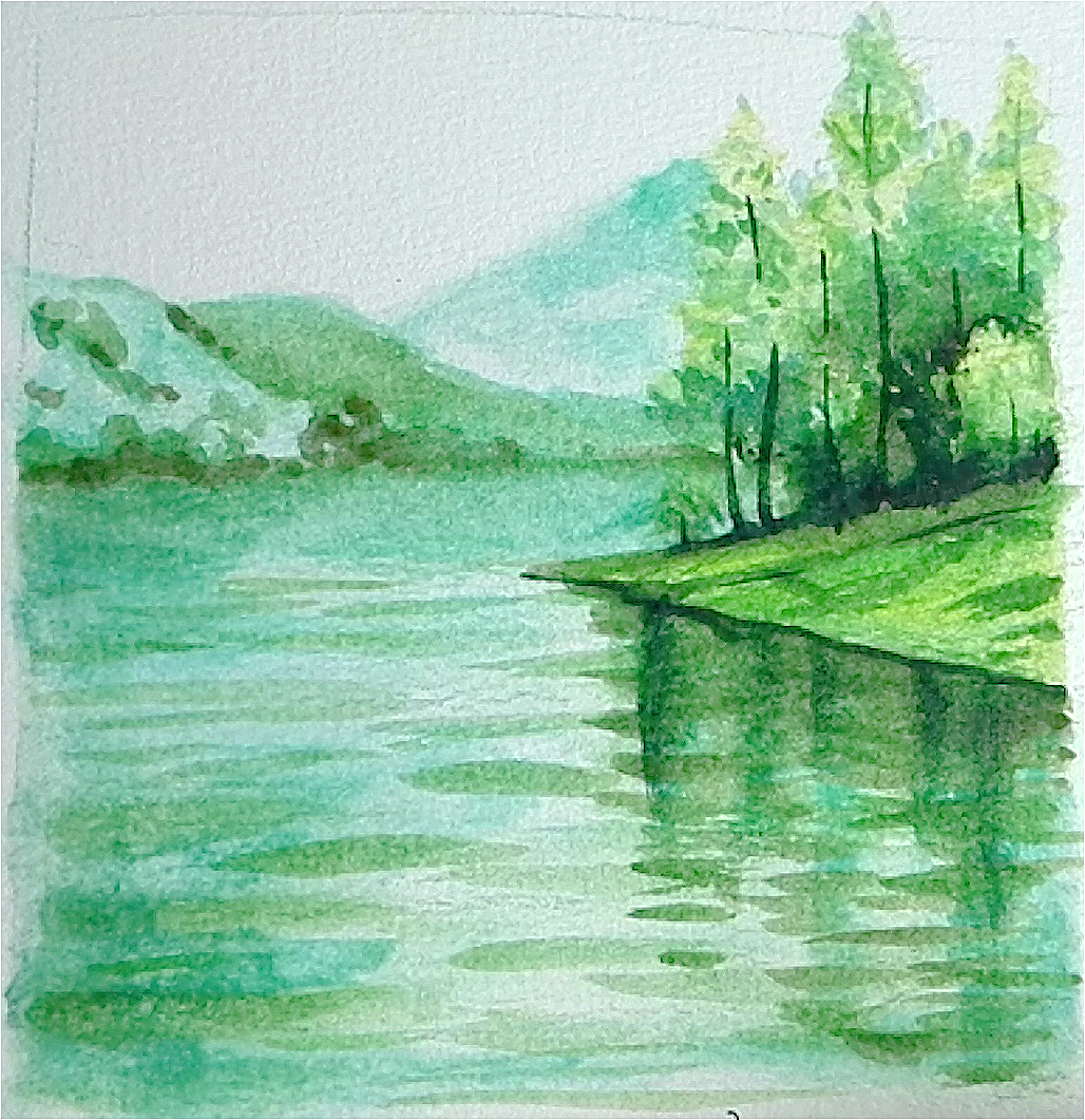 How to draw watercolor pencil lake landscape tutorial