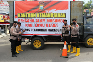 Polres Pelabuhan Makassar Bersama Warga Salurkan Bantuan ke Masamba 