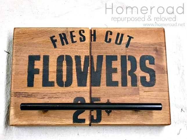 DIY Towel Hangers using Old Sign Stencils and Cabinet Hardware