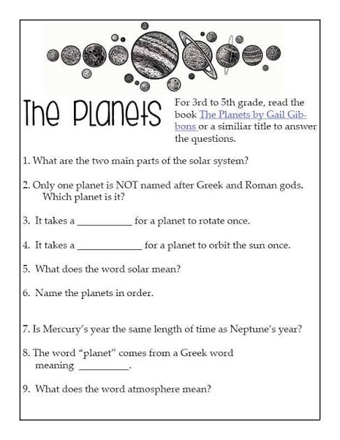 About Planets Printable Science Worksheets For 5th Grade Science 