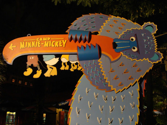 Camp Minnie Mickey Entrance Sign At Night Disney's Animal Kingdom Walt Disney World