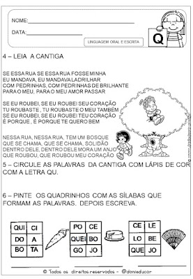 Atividades de alfabetização - letra Q