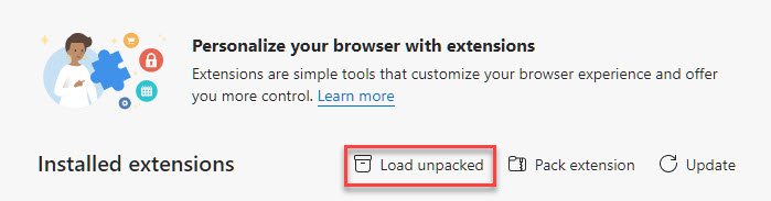 Uitgepakte extensiebrowser laden