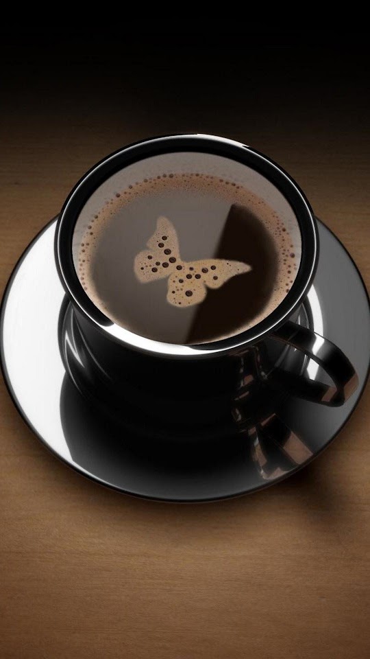 Coffee Butterfly Black Cup  Android Best Wallpaper