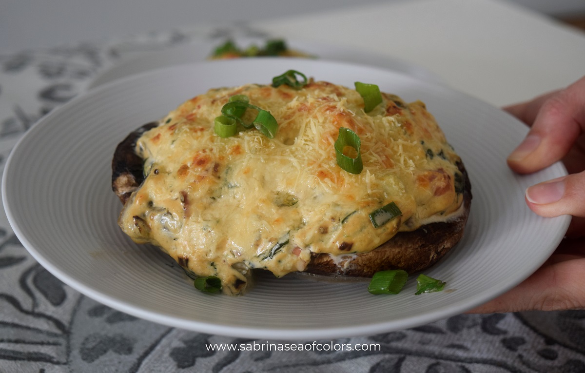 Portobellos rellenos con espinacas a la crema Sabrina´s Sea of Colors