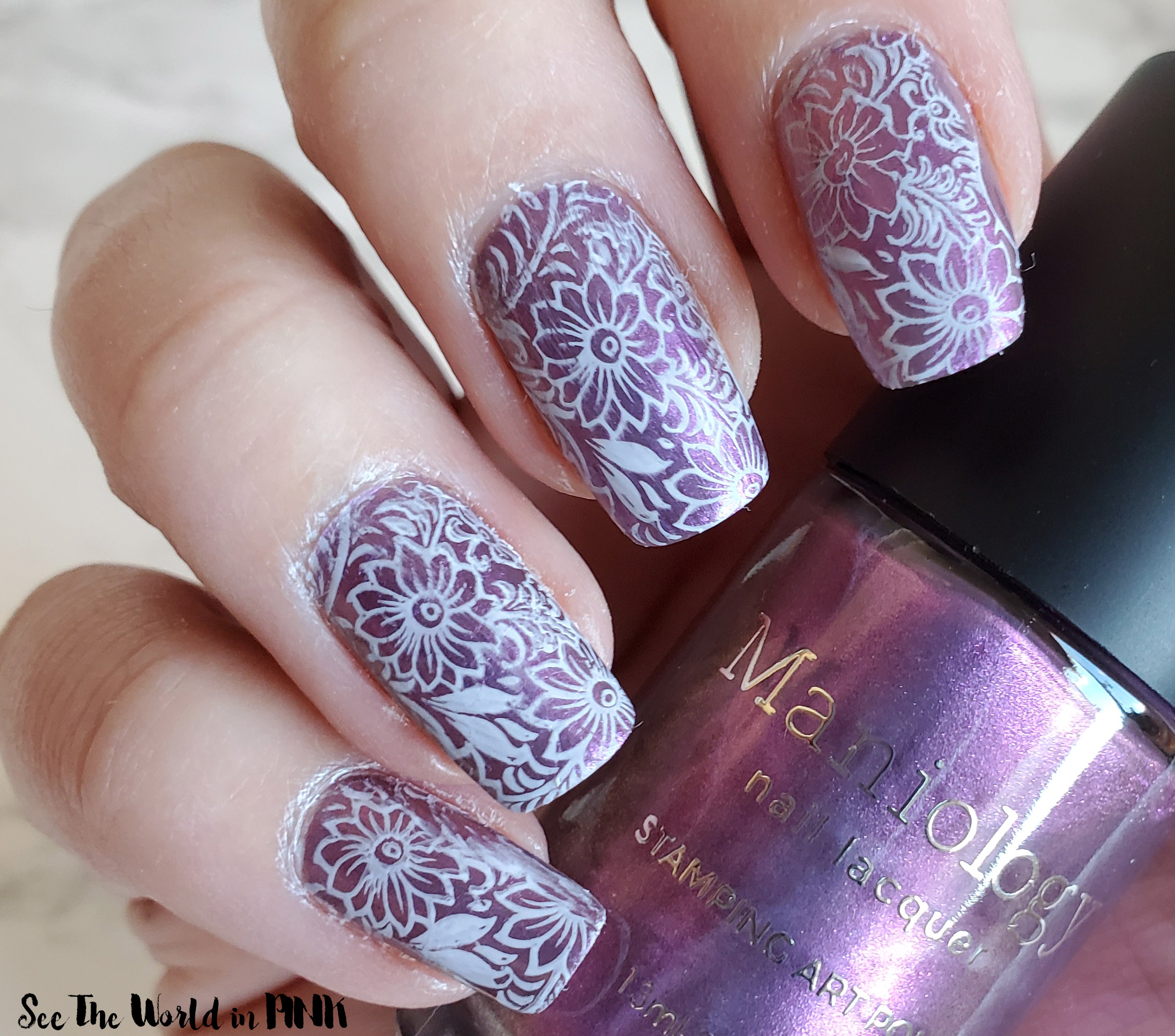 Manicure Monday - Purple Flower Stamped Nails