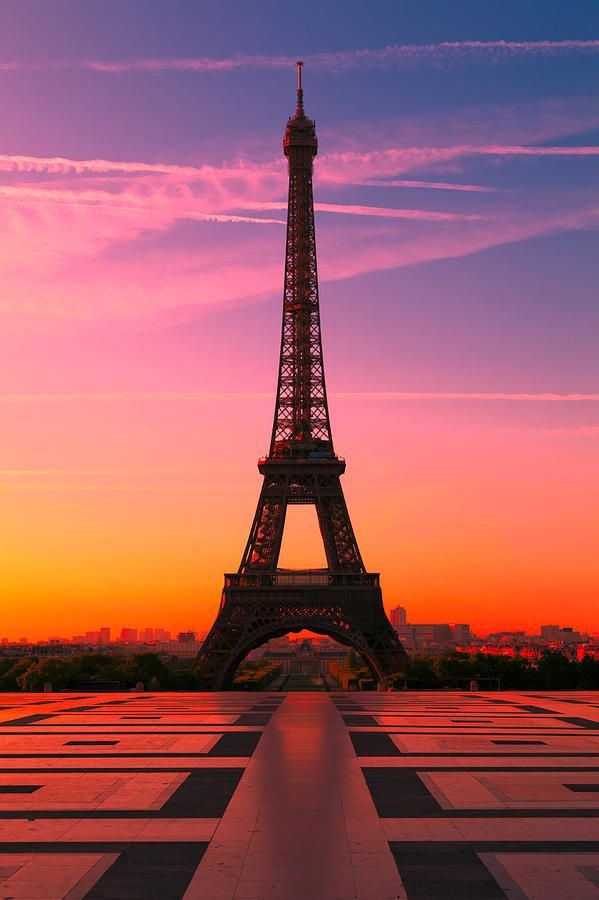 Eiffel tower square sunset