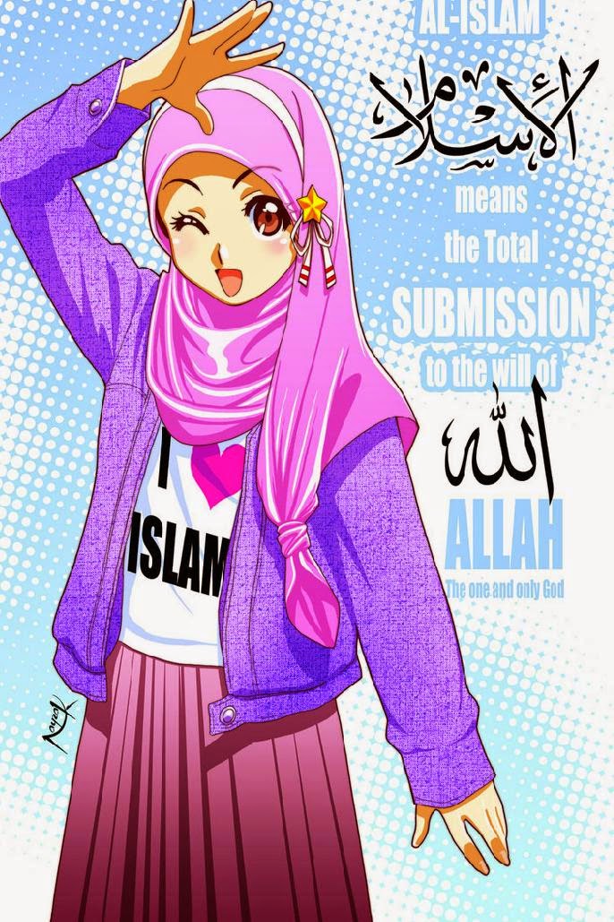  Gambar Kartun Cantik Islami Wanita Berjilbab Syari 