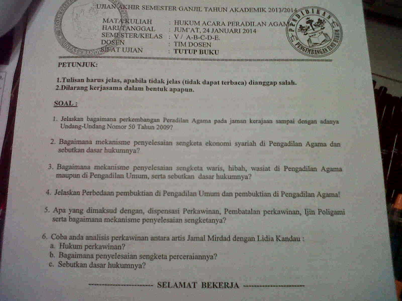 Contoh Soal Uas Hukum Acara Peradilan Agama Belajar Bareng