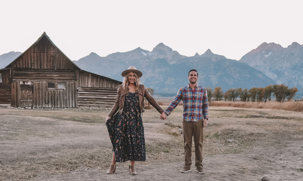 OKC blogger Amanda Martin and her husband visit Mormon Row for a photoshoot in Jackson Hole, Wyoming