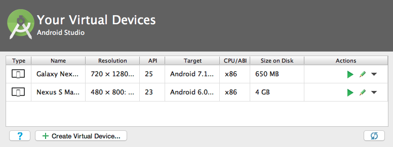 Android virtual device manager