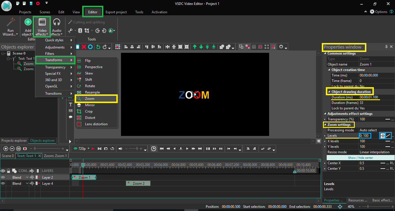 P&B Tutorial VSDC Zoom Effect