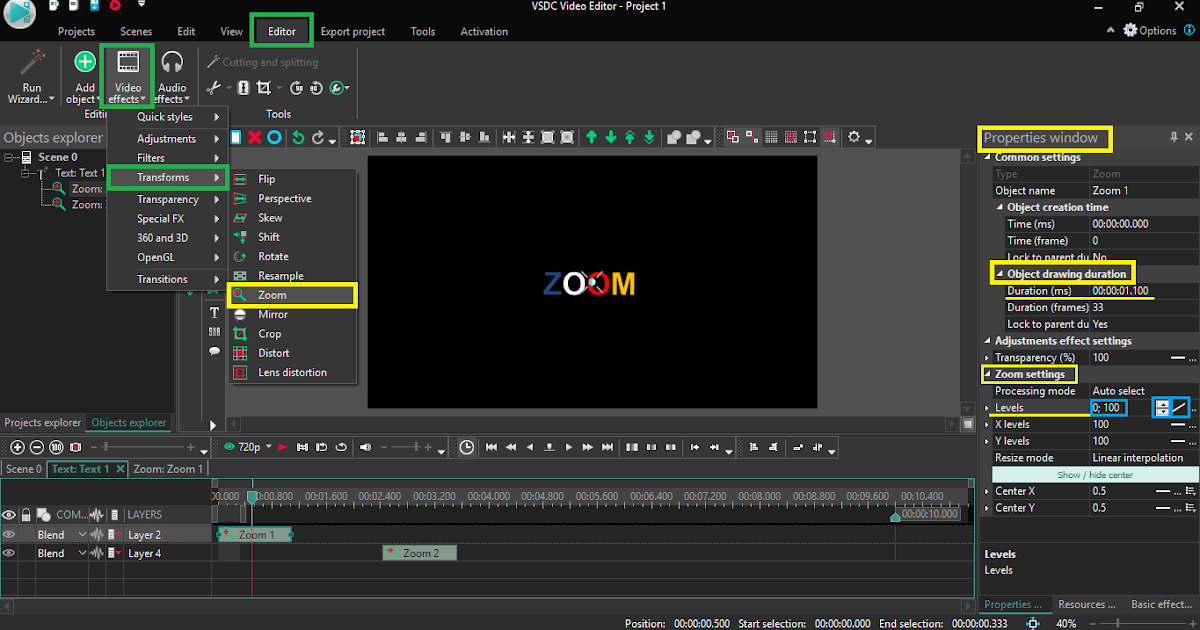 P&B Tutorial VSDC Zoom Effect
