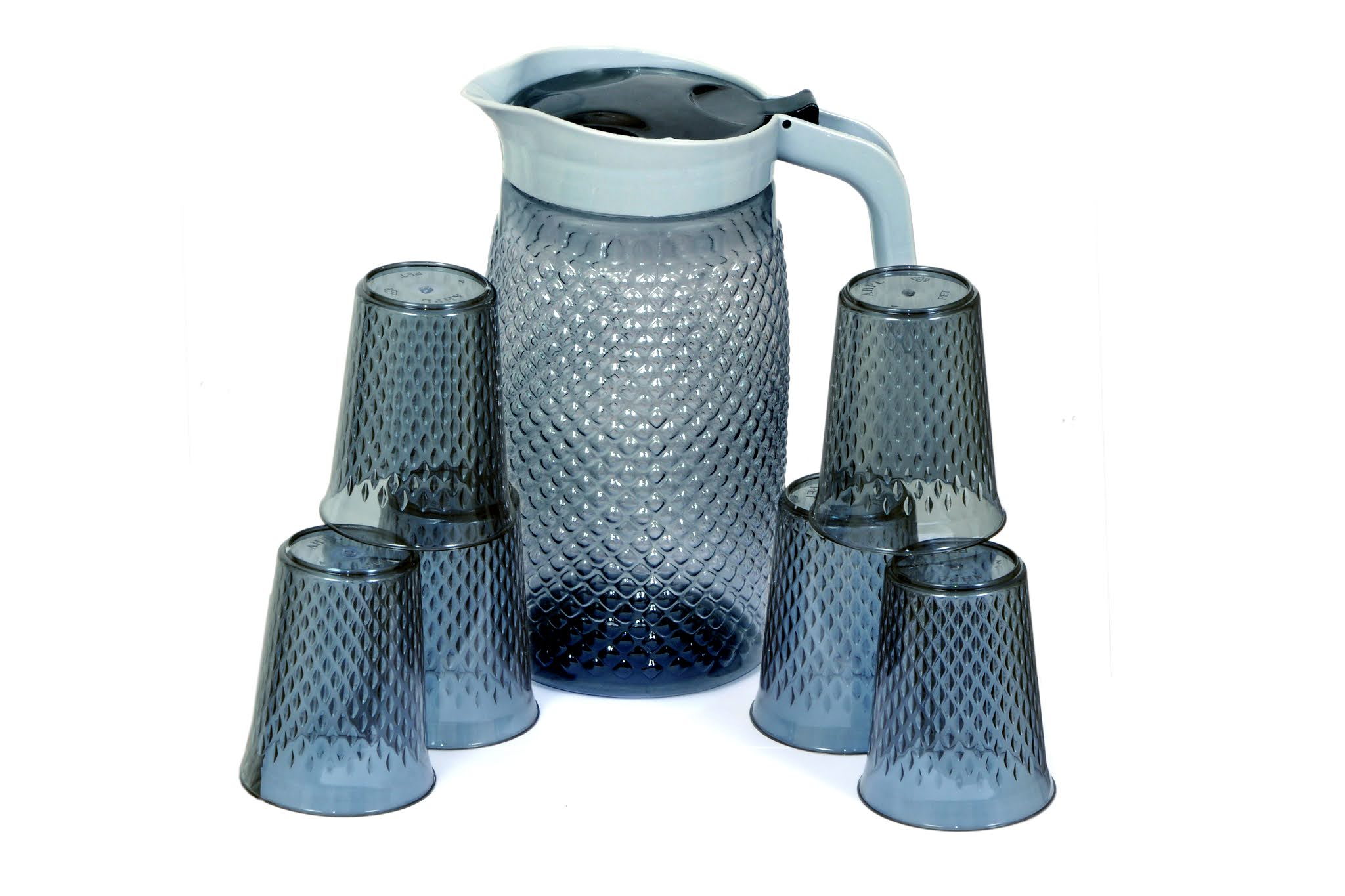 Water Jug 2 liter with 6 Pcs Serving Glass Set 200 ml for Drinking