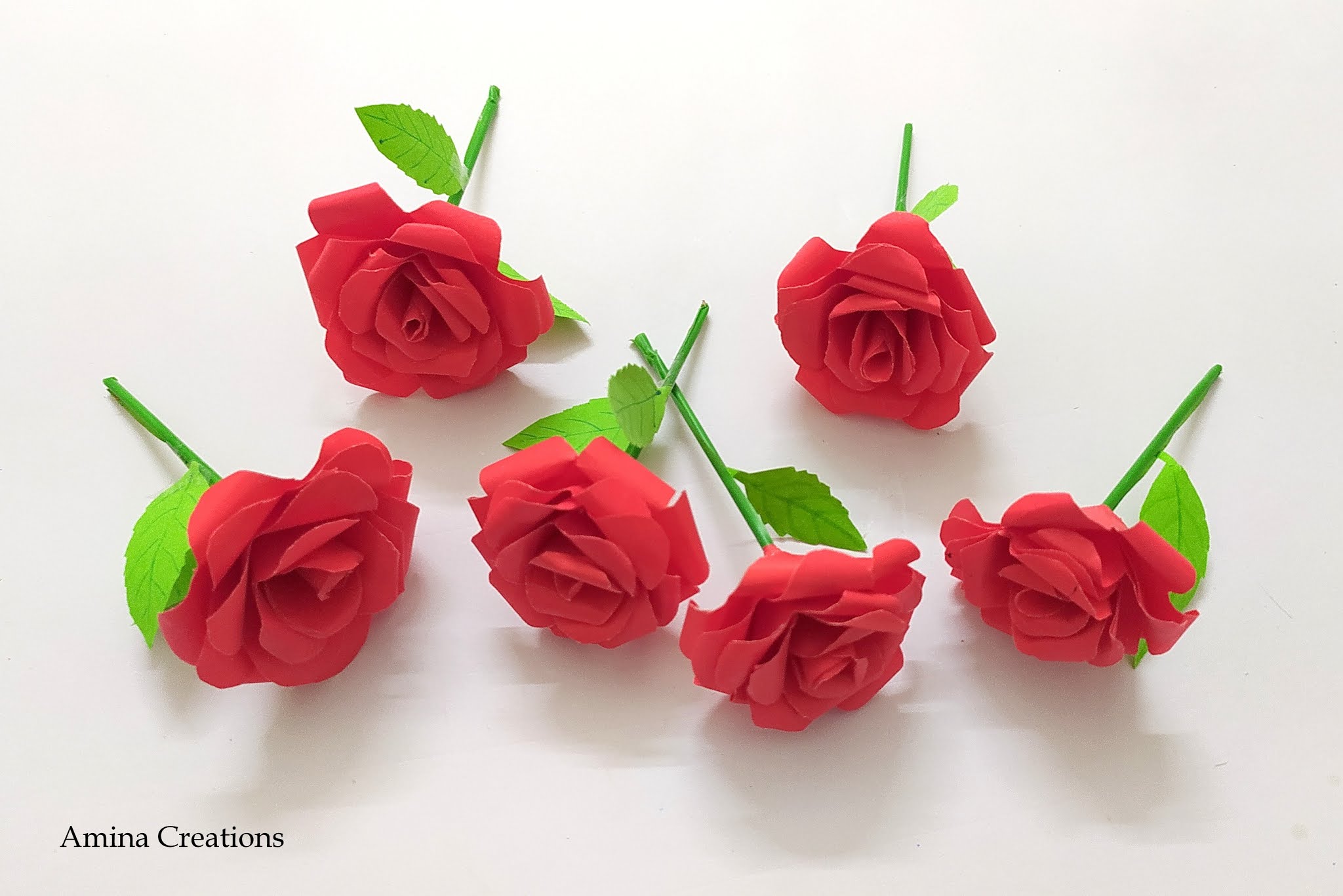 AMINA CREATIONS DIY PAPER ROSE/ HOW TO MAKE EASY ROSE FLOWER FROM PAPER