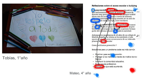 Foto de trabajo de alumno y  a la derecha foto de texto escrito por computadora