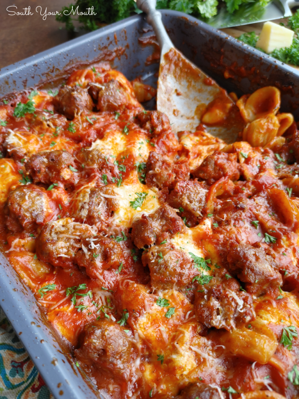 South Your Mouth NoBoil, NoBrown Italian Sausage & Pasta Bake