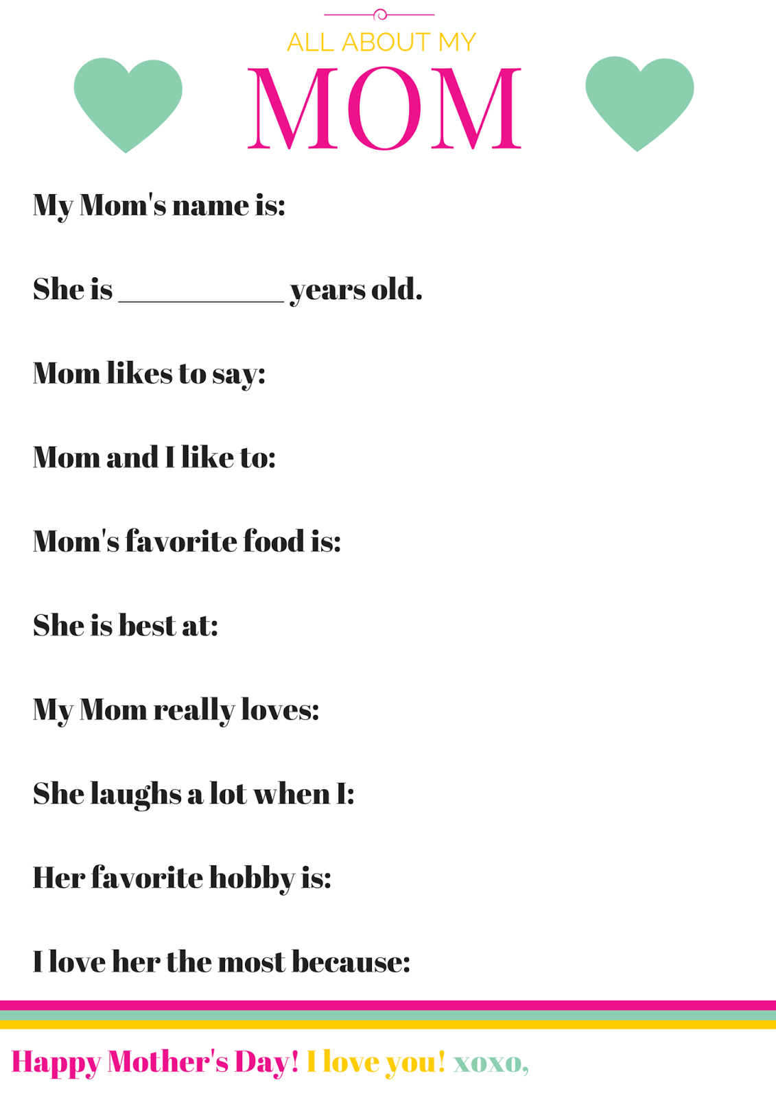 Mother's Day Questions Printable - Printable Word Searches