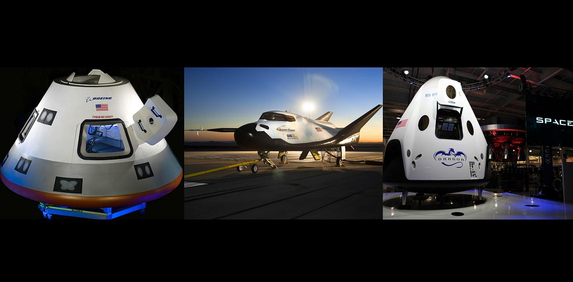 Boeing CST-100, Dream Chaser and Dragon.