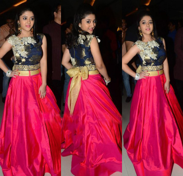 Shriya Sharma in Long Skirt and Crop Top at Nirmala Convent Premiere Show