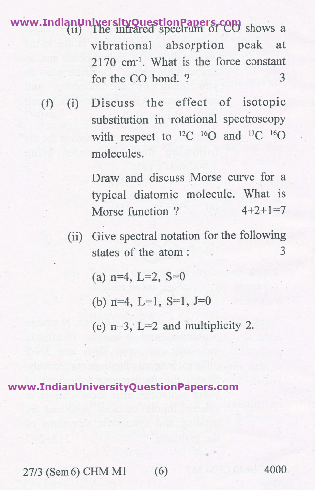 Gauhati University B.Sc Chemistry Major Paper M6.1 Spectroscopy 6th