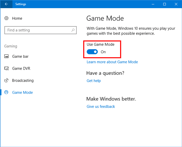 เปิดใช้งานและใช้โหมดเกมใน Windows 10