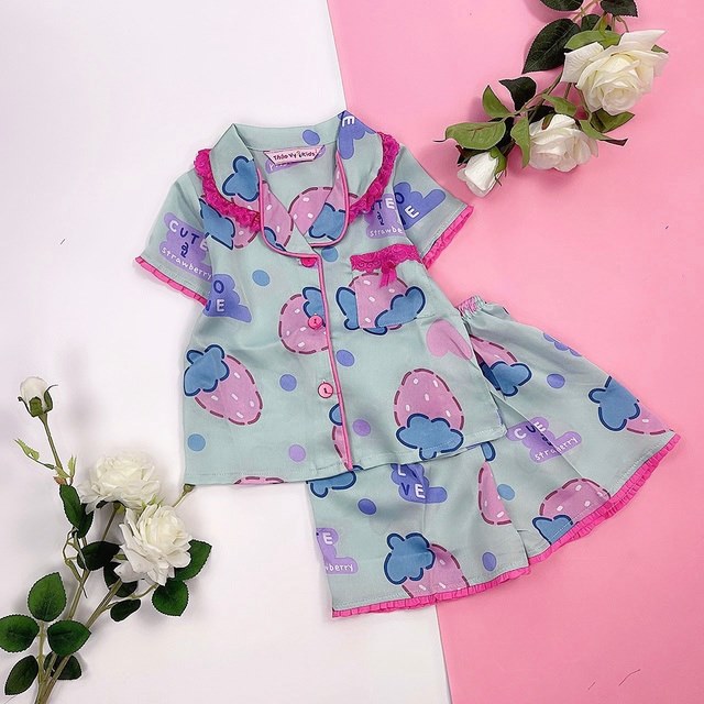 ĐỒ BỘ TRẺ EM PIJAMA LỤA SATIN THIẾT KẾ QUẦN ĐÙI SIZE 8 (18-20KG)